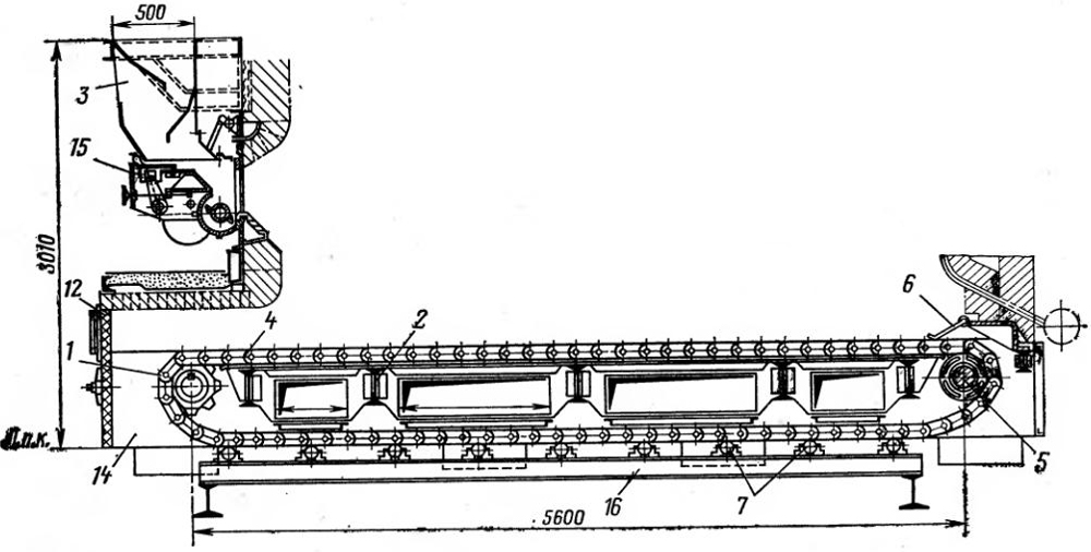 Общий вид механической топки с цепной решеткой